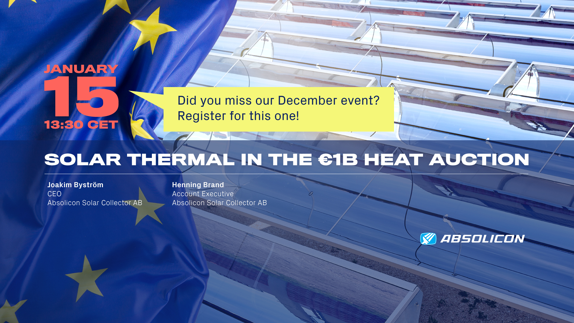 Online event January 15: Solar Thermal in the €1B Heat Auction - Absolicon